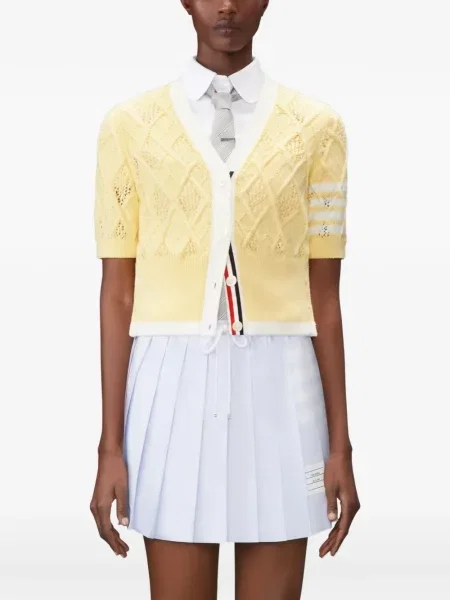 Cardigan Thom Browne cu model argyle galben