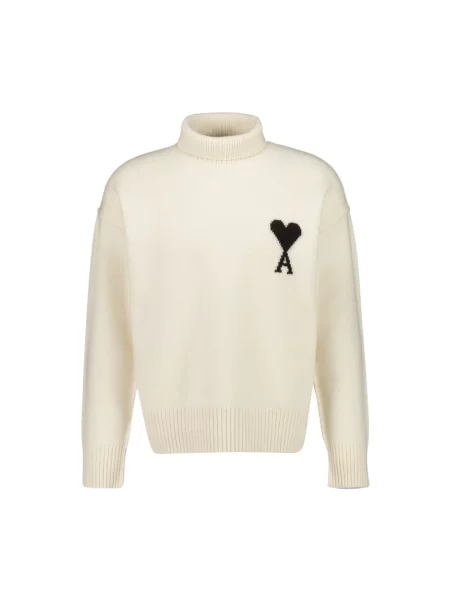 Sweter z golfem Ami Paris wełniany beżowy