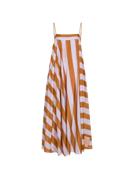 Rochie midi Zimmermann cu dungi cu bretele maro