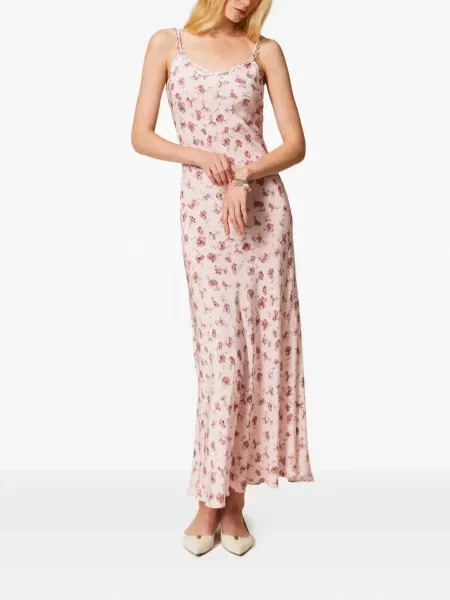 Rochie maxi Twinset cu model floral cu imagine de costum roz
