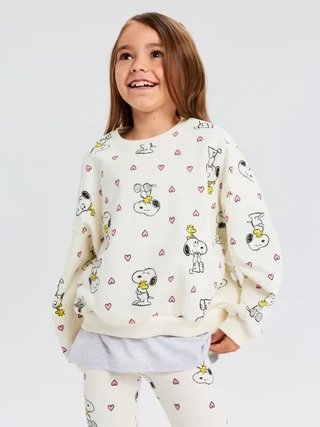 Sinsay mikina crewneck s potiskem Peanuts krémová
