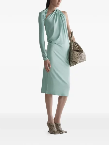 Rochie Mugler drapată de costum albastru