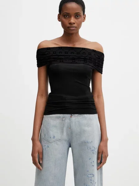 Marine Serre Off Shoulder Drapped Top bluză de damă din vâscoză simplă