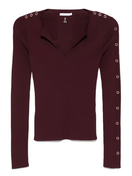 Bluza Patrizia Pepe z dekoltem w serek prążkowana fioletowa