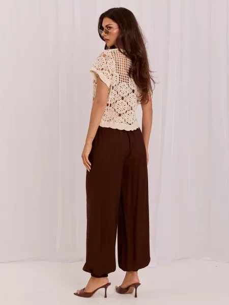 Pantaloni Rue Paris cu dungi maro