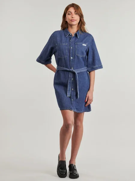 Ľanové oblekové džínsové šaty Calvin Klein Jeans modrá