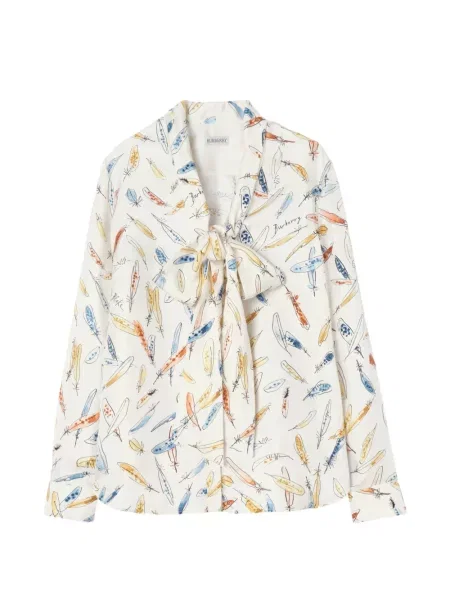 Bluză Burberry de mătase cu pene alb