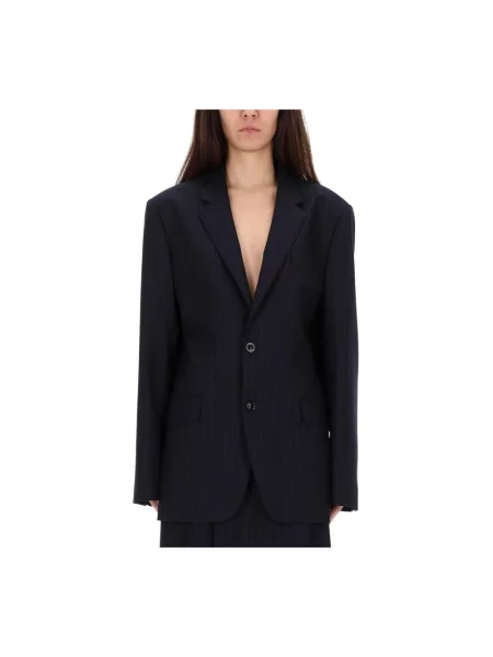 Prążkowany marynarka Maison Margiela wełniana jednorzędowa niebieska