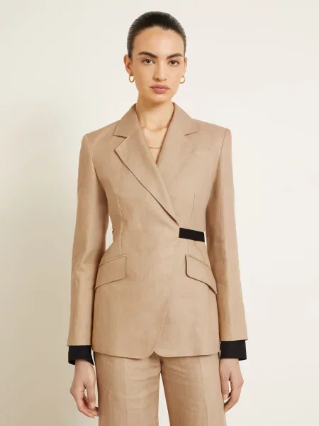 Max Mara Lněný Blejzr Fionda béžová černá