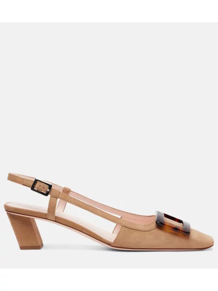 Pantofi cu toc Roger Vivier din piele de căprioară slingback maro