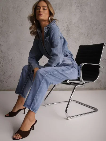 Klasyczne Jeansy Mom Fit High Waist z Bawełny Uhrlith niebieskie