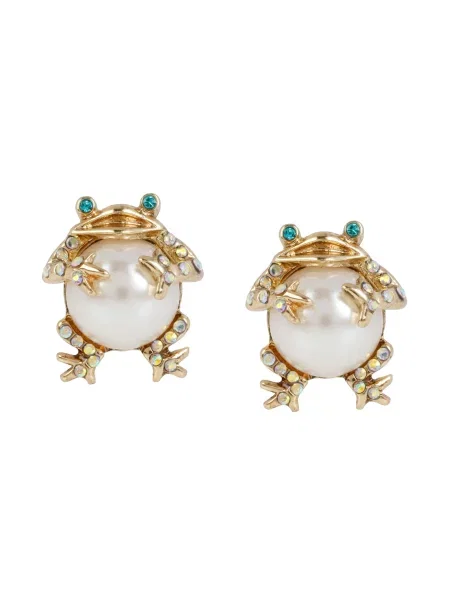 Betsey Johnson Fülbevalók Pearl Frog arany / gyöngyház-fehér fehér