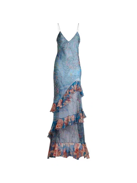 Rochie maxi Etro cu model floral cu imagine de costum albastru