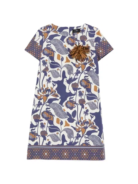 Sukienka mini Clips w kwiatki z naszywkami garniturowa