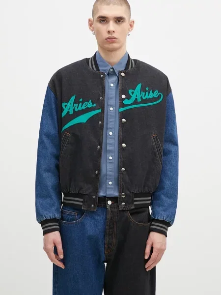 Aries jachetă bomber din denim Varsity Denim Jacket de tranzitie negru