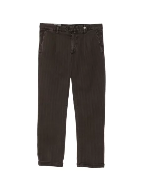 Pantaloni Myths cu model herringbone maro