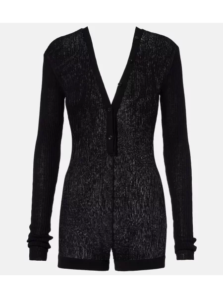 Salopetă Mugler tricotate cu nervuri negru