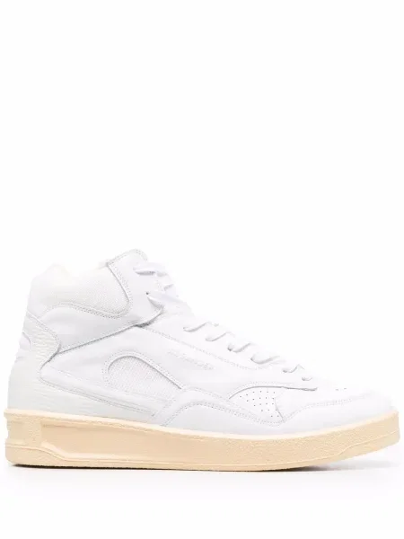 Sneakerși Jil Sander cu șireturi din dantelă alb