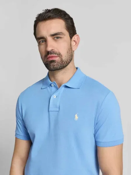 Koszulka polo o kroju slim fit z czystej bawełny Polo Ralph Lauren niebieskie