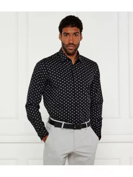 HUGO Cămașă Valerio | Modern fit | cu adaos de in negru