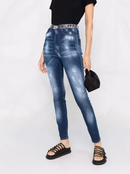 Pás džíny Philipp Plein s vysokým pasem modré