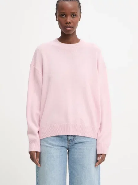 Anine Bing LEE CREW SWEATER pudră pulover din cașmir de damă roz