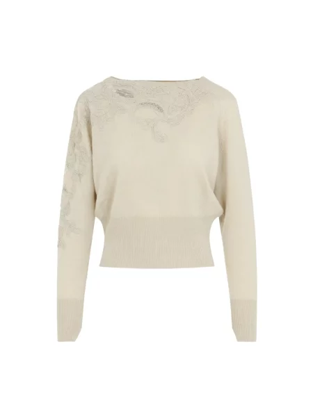 Dzianinowy sweter Ermanno Scervino z okrągłym dekoltem żółty