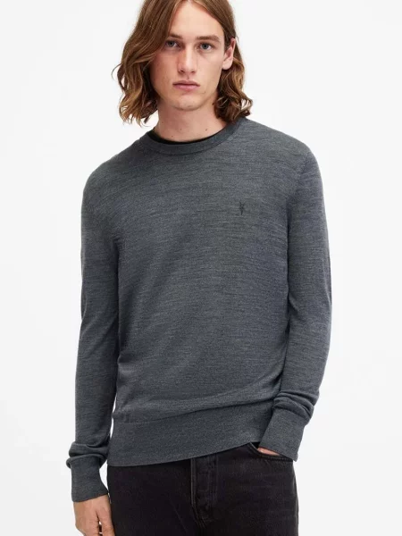 Вълнен пуловер AllSaints MODE мъжки сиво