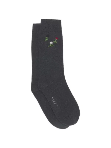 Șosete Marni cu broderie de lână cu model floral gri
