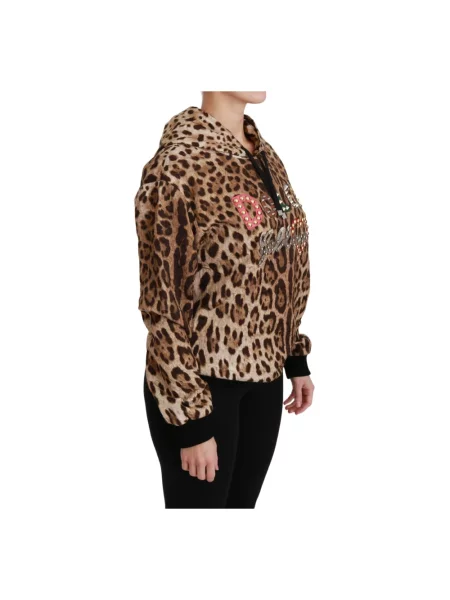 Bluza z kapturem Dolce And Gabbana z kapturem w panterkę brązowa