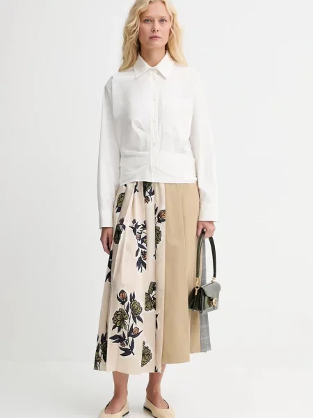 Спідниця з домішкою вовни Weekend Max Mara ETRA midi розкльошена бежевий