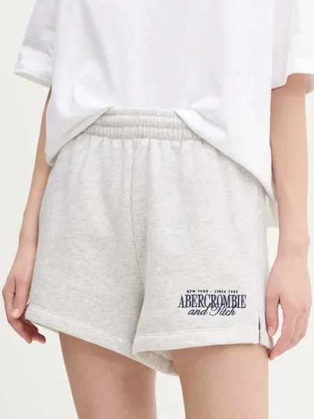 Къс панталон Abercrombie & Fitch с меланжов десен с висока талия сиво