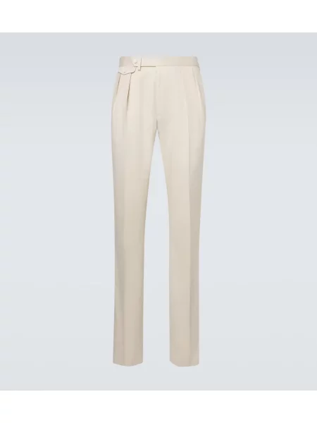 Pantaloni Ralph Lauren Purple Label de mătase conici bej