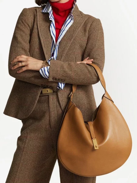 Iš natūralios odos mini mažas odinė rankinė Polo Ralph Lauren ruda