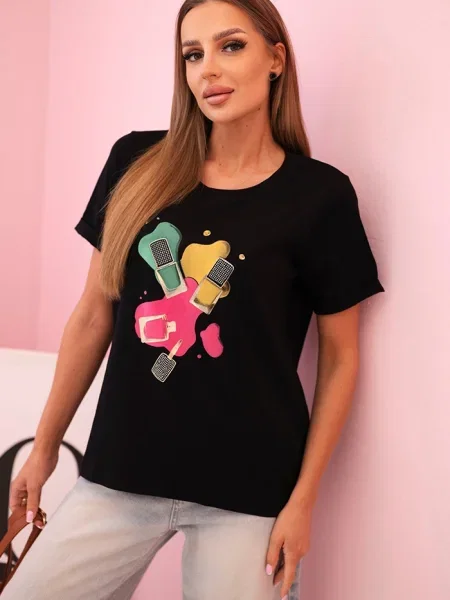 Bluză Kesi cu decolteu în V cu mâneci scurte scurtă negru