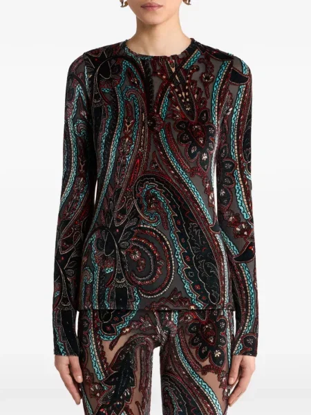 Pulover Etro cu model paisley din jacard gri