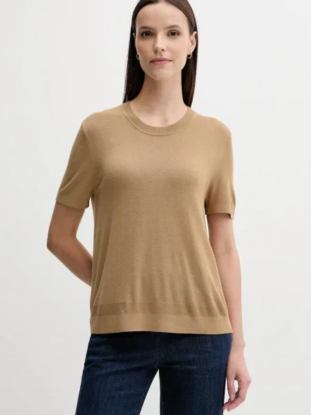 Тениска с коприна United Colors of Benetton бежово