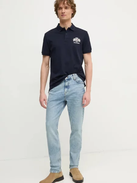Bombažen polo Tommy Hilfiger mornarsko modra