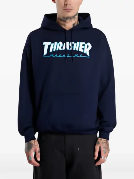 Суичър с качулка Thrasher с принт синьо