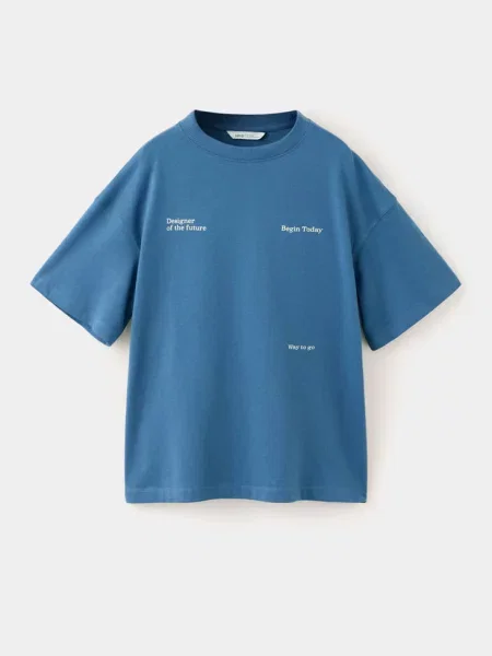 Koszulka oversize z nadrukiem plus size Dzieci lata MANGO KIDS niebieski