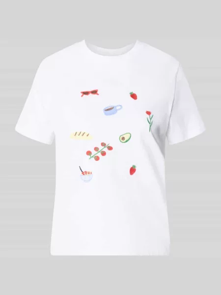 T-shirt o kroju regular fit z czystej bawełny model GAK' Pieces biała