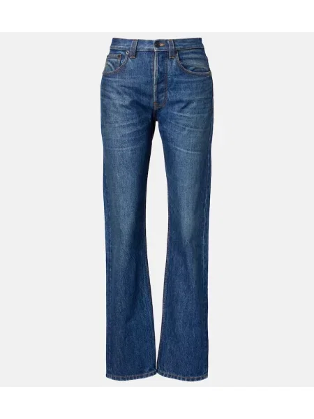 Blugi drepți The Row cu talie joasă albastru