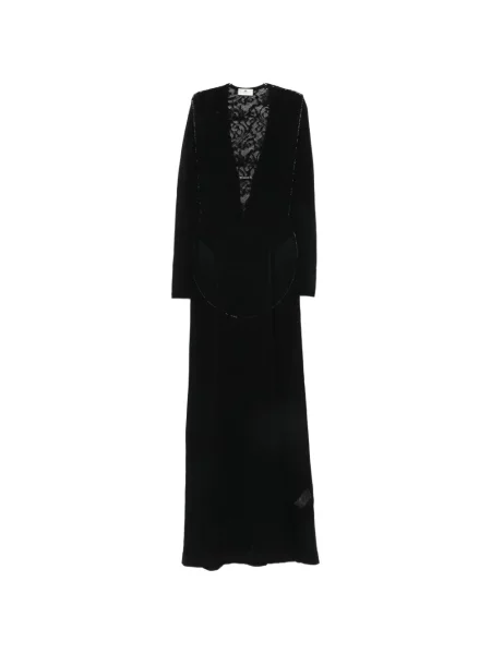 Lung rochie maxi Elisabetta Franchi din dantelă negru