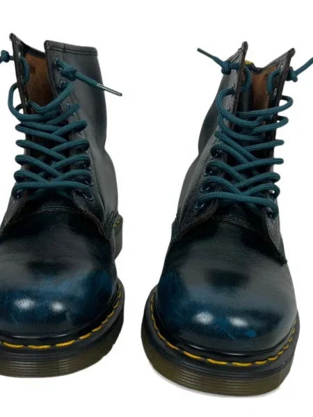 Кожени моторист боти Dr. Martens с връзки синьо