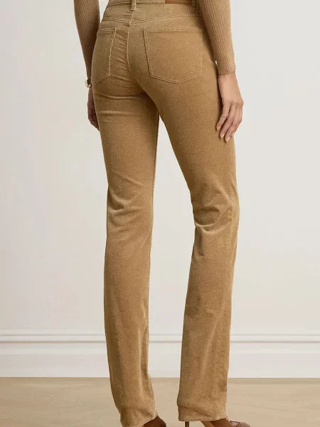 Lauren Ralph Lauren pantaloni pentru femei din catifea reiată bej