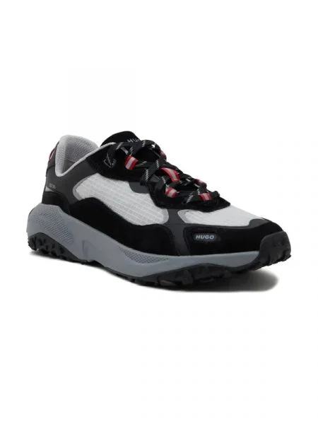 HUGO Sneakers cu adaos de piele gri