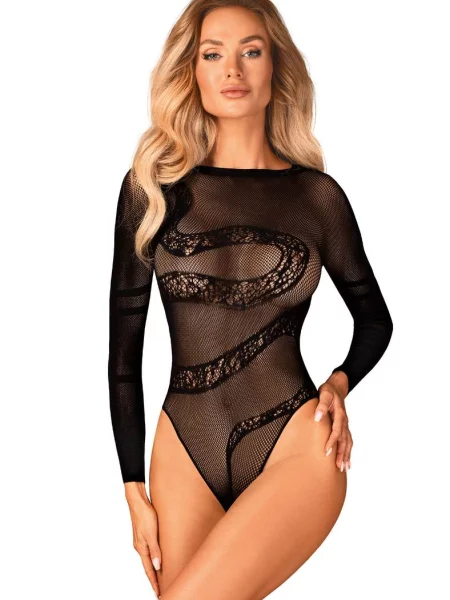 Ажурное боди с разрезом чорне