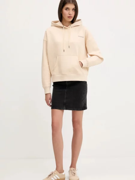 Guess Jeans bluza z kapturem z nadrukiem beżowy