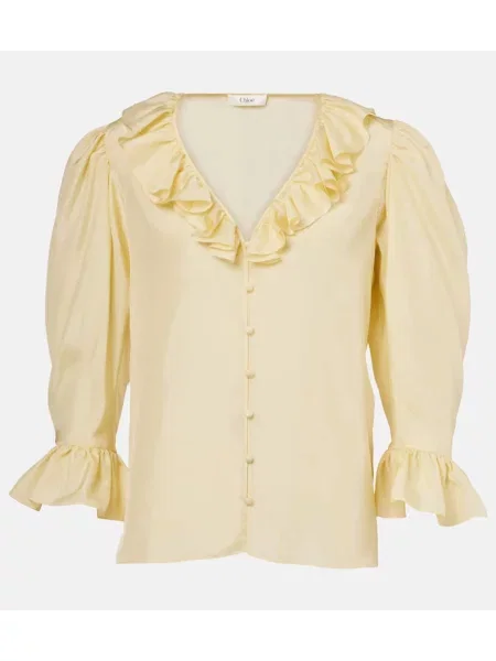 Bluză Chloé de mătase cu volane galben