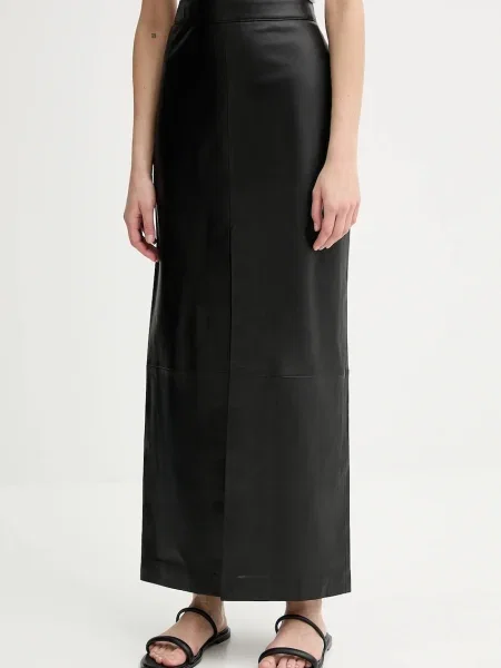 Filippa K fustă de piele maxi drept negru
